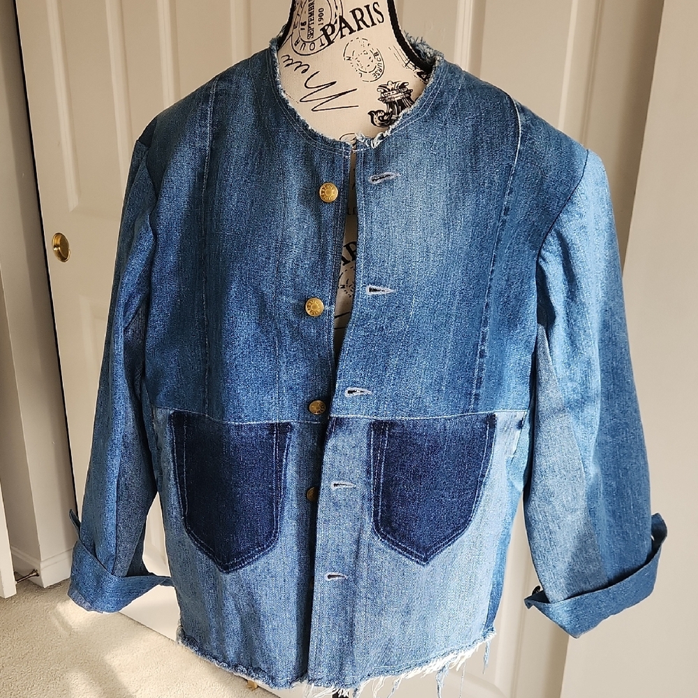 B Sides Reworked Lou Patchwork Denim Jacket SZ M/L Handmade